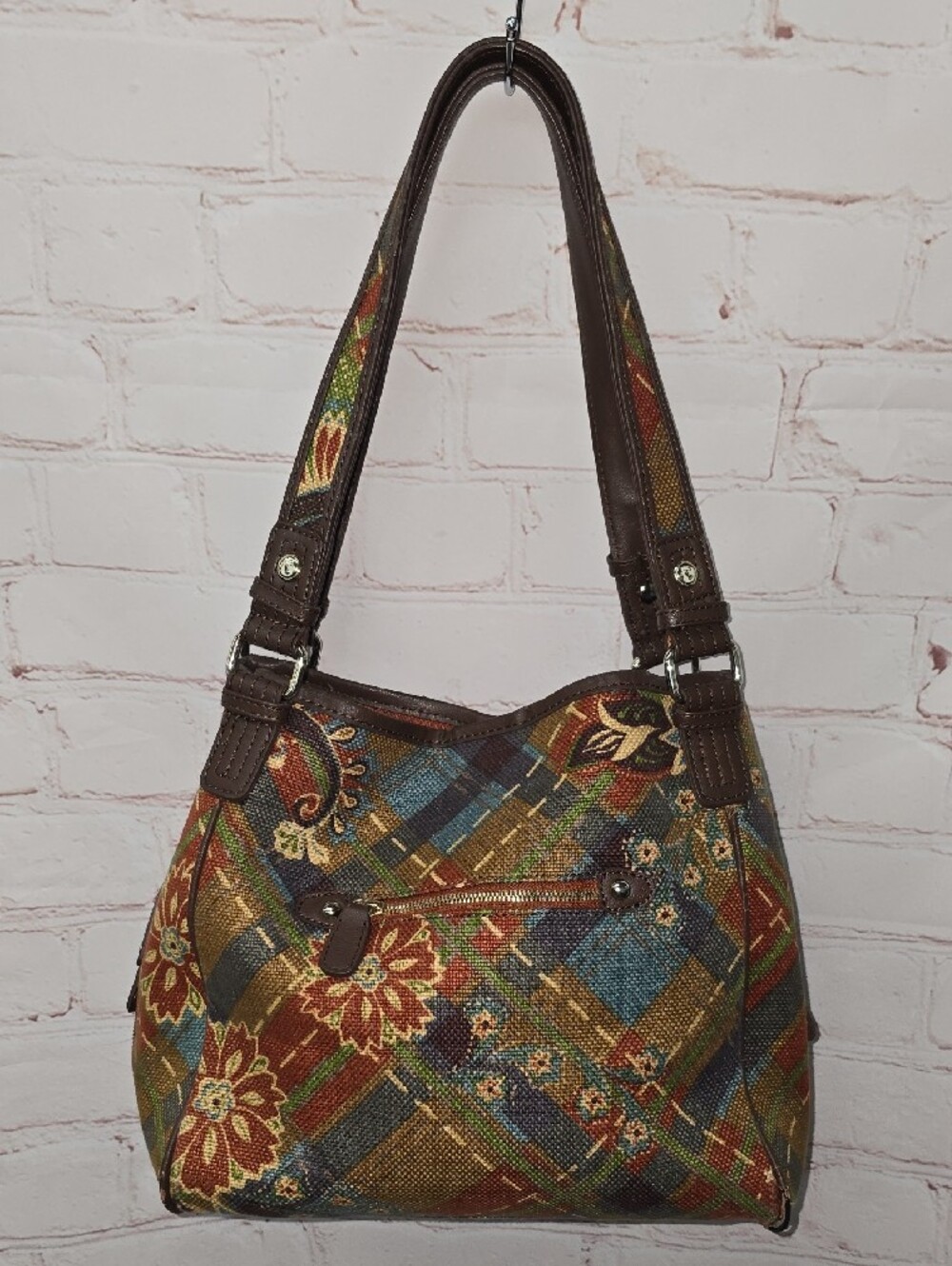 Spartina 449 Plaid Gracie Floral Shoulder Bag in Brown, Green, Blue, Red - Picture 11 of 17